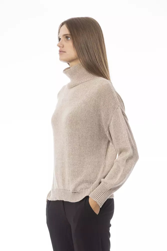 Baldinini Trend Eleganter beigefarbener Pullover mit Volcano-Ausschnitt