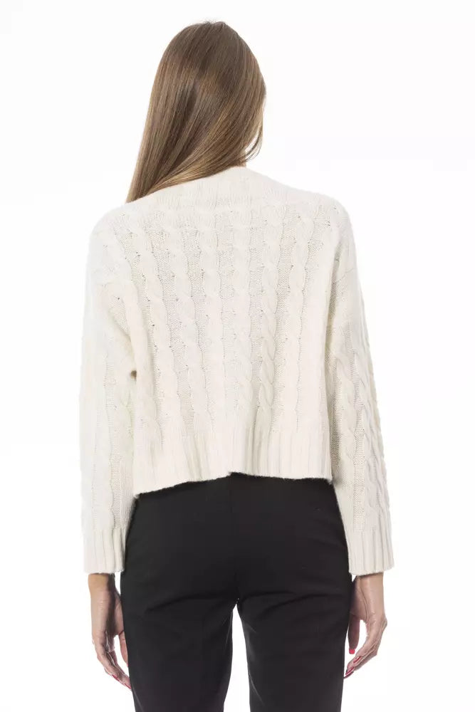 Baldinini Trend Exquisiter beigefarbener Pullover aus Kaschmirmischung mit Rundhalsausschnitt