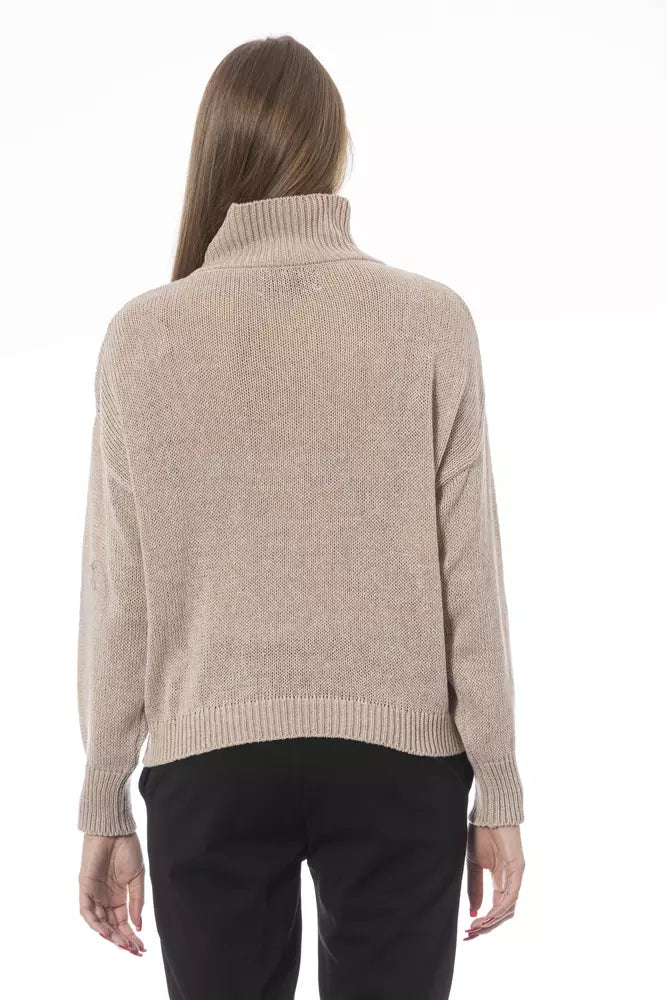 Baldinini Trend Eleganter beigefarbener Pullover mit Volcano-Ausschnitt