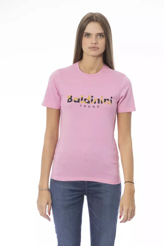 Baldinini Trend Chic rosa Baumwoll-T-Shirt mit Rundhalsausschnitt