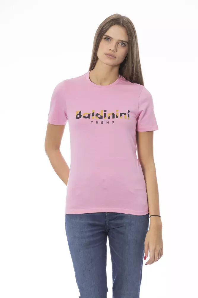 Baldinini Trend Chic rosa Baumwoll-T-Shirt mit Rundhalsausschnitt