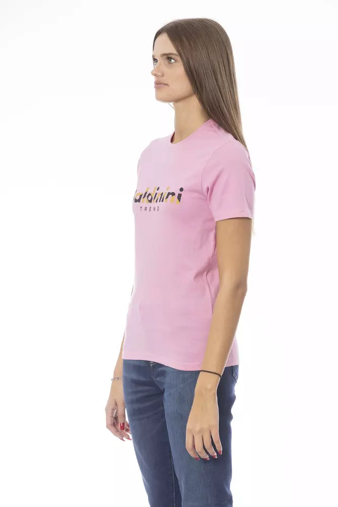 Baldinini Trend Chic rosa Baumwoll-T-Shirt mit Rundhalsausschnitt