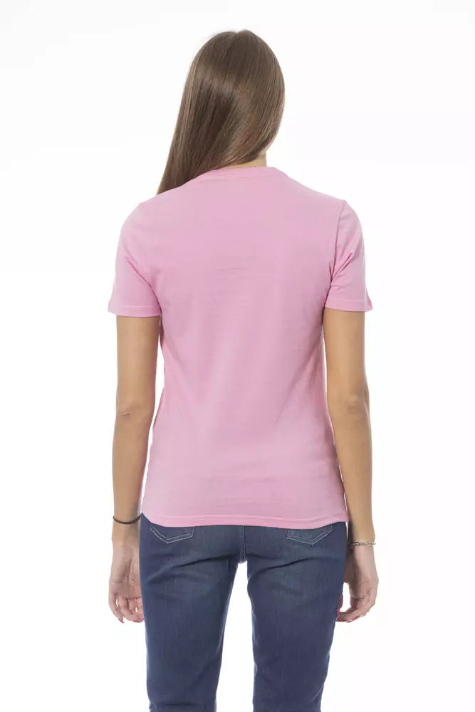 Baldinini Trend Chic rosa Baumwoll-T-Shirt mit Rundhalsausschnitt