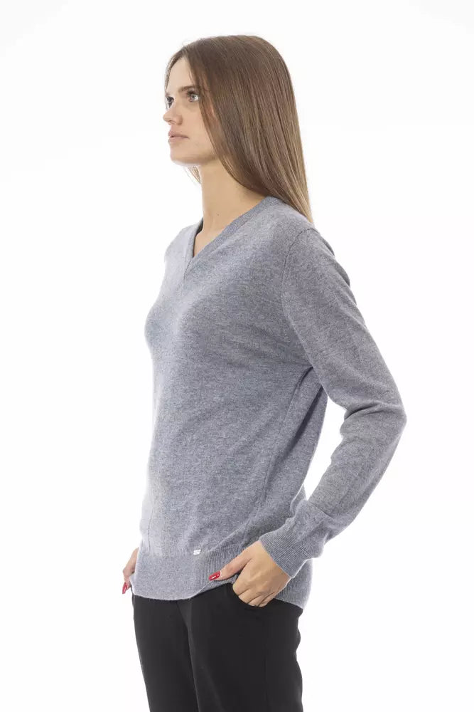 Baldinini Trend Chic V-neck Long Sleeve Sweater na may Detalye ng Monogram