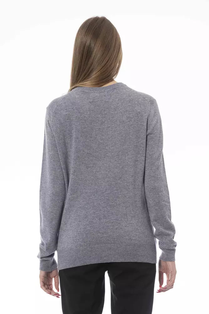 Baldinini Trend Chic V-neck Long Sleeve Sweater na may Detalye ng Monogram