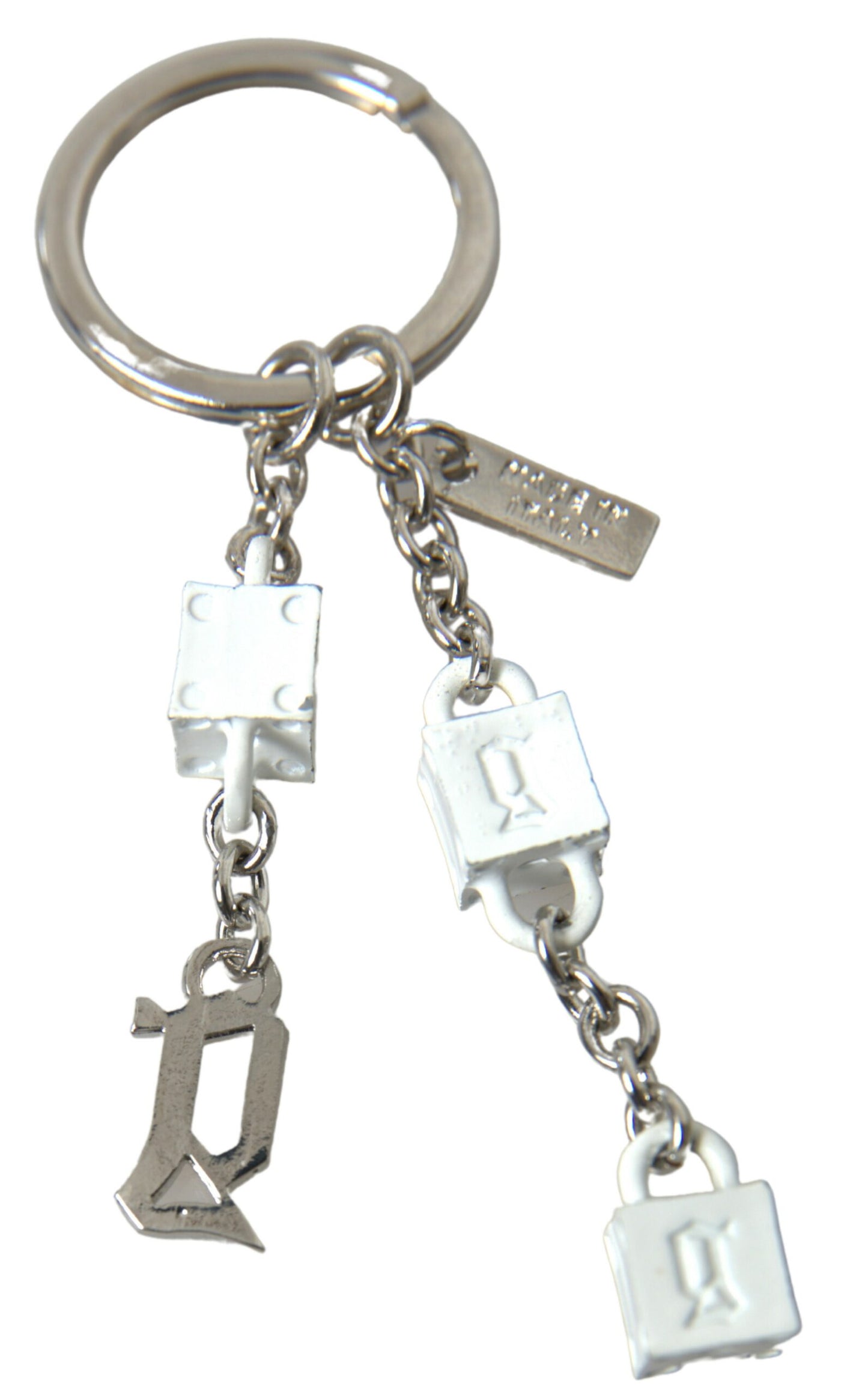 Dolce &amp; Gabbana Silver Tone Metal DG Logo Engraved Keyring Keychain