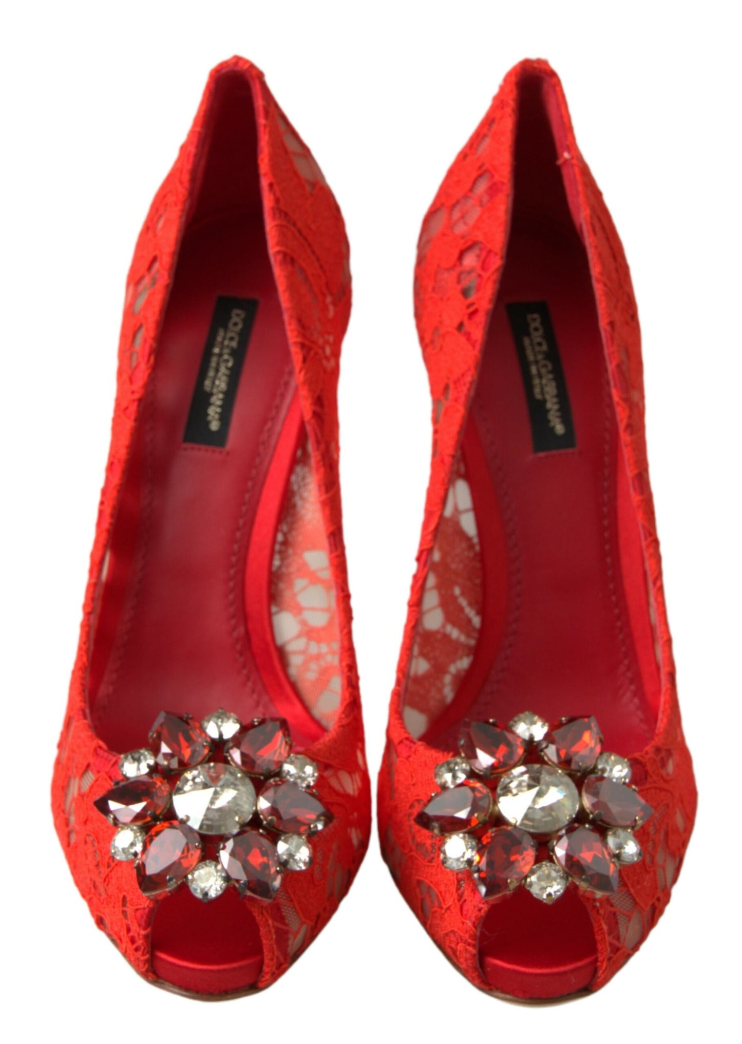 Dolce &amp; Gabbana Red Taormina Lace Crystal Heels Pumps Schuhe