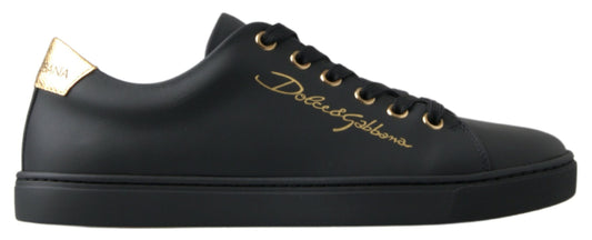 Dolce &amp; Gabbana Schwarz-goldene Leder-Klassiker-Sneakers