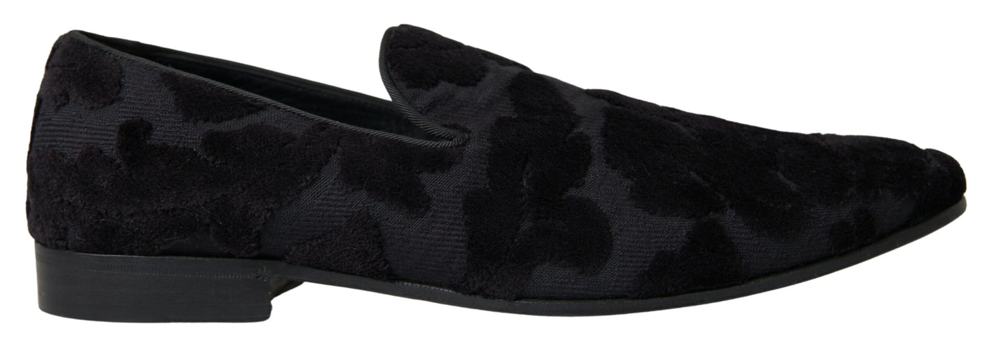 Dolce &amp; Gabbana Schwarze Brokat-Loafer, formelle Schuhe