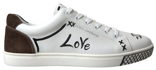 Dolce &amp; Gabbana Weiße Leder-Braun-LOVE-Freizeit-Sneaker