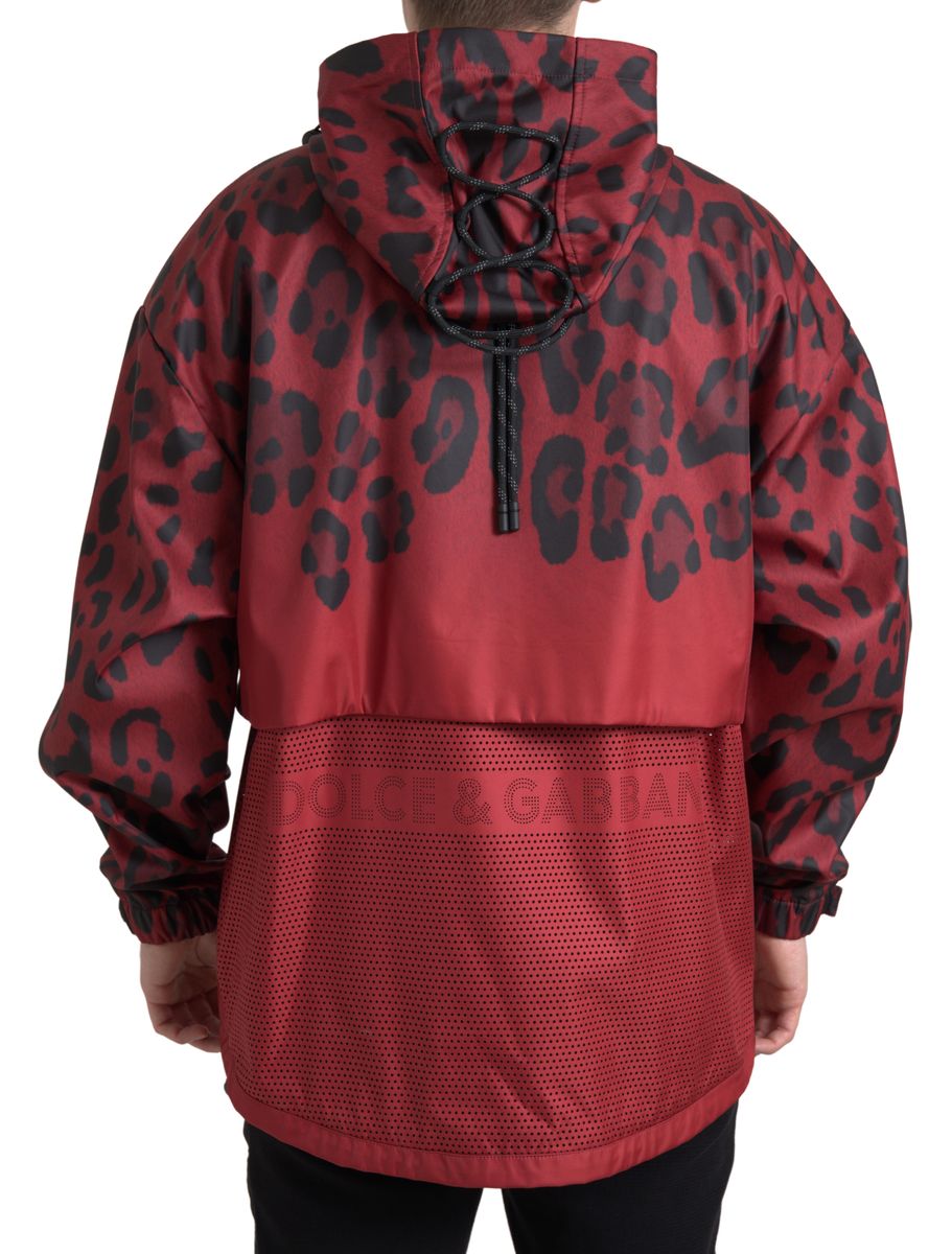 Dolce &amp; Gabbana Rote Regenmanteljacke mit Leopardenmuster und Kapuze