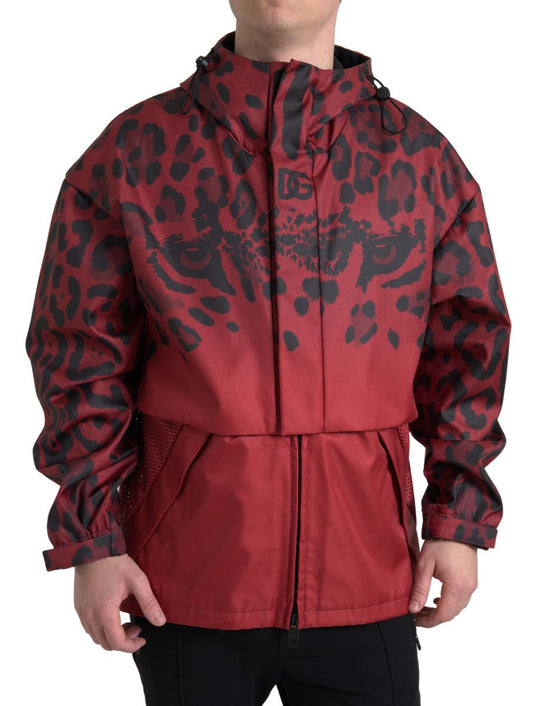 Dolce &amp; Gabbana Rote Regenmanteljacke mit Leopardenmuster und Kapuze