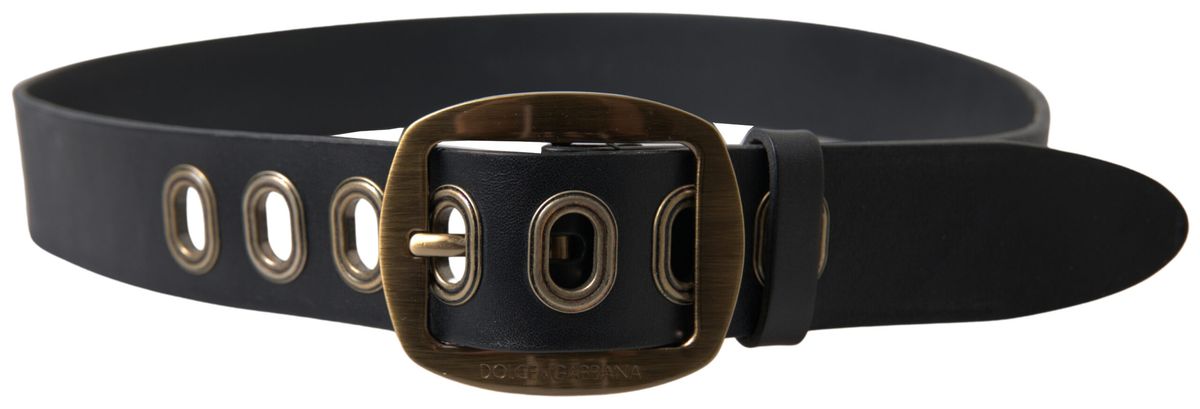 Dolce &amp; Gabbana Black Leather Gold Metal Buckle Men Belt