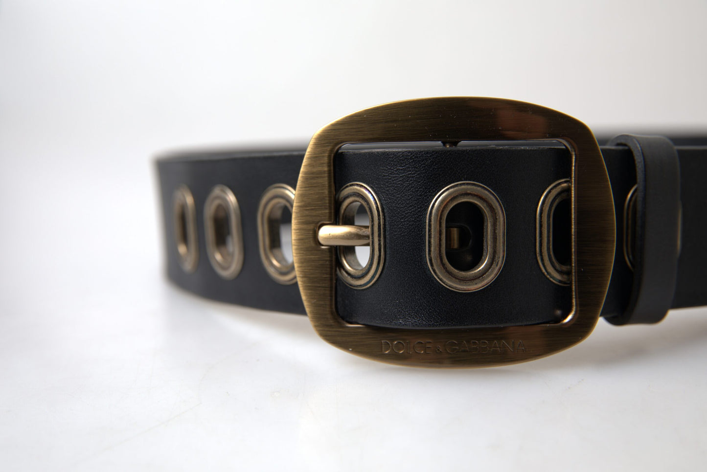 Dolce &amp; Gabbana Black Leather Gold Metal Buckle Men Belt