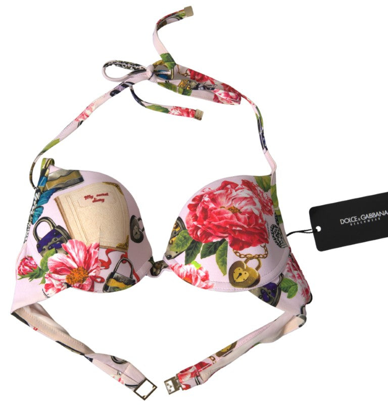 Dolce &amp; Gabbana Pink Floral Neckholder Beachwear-Bikinioberteil