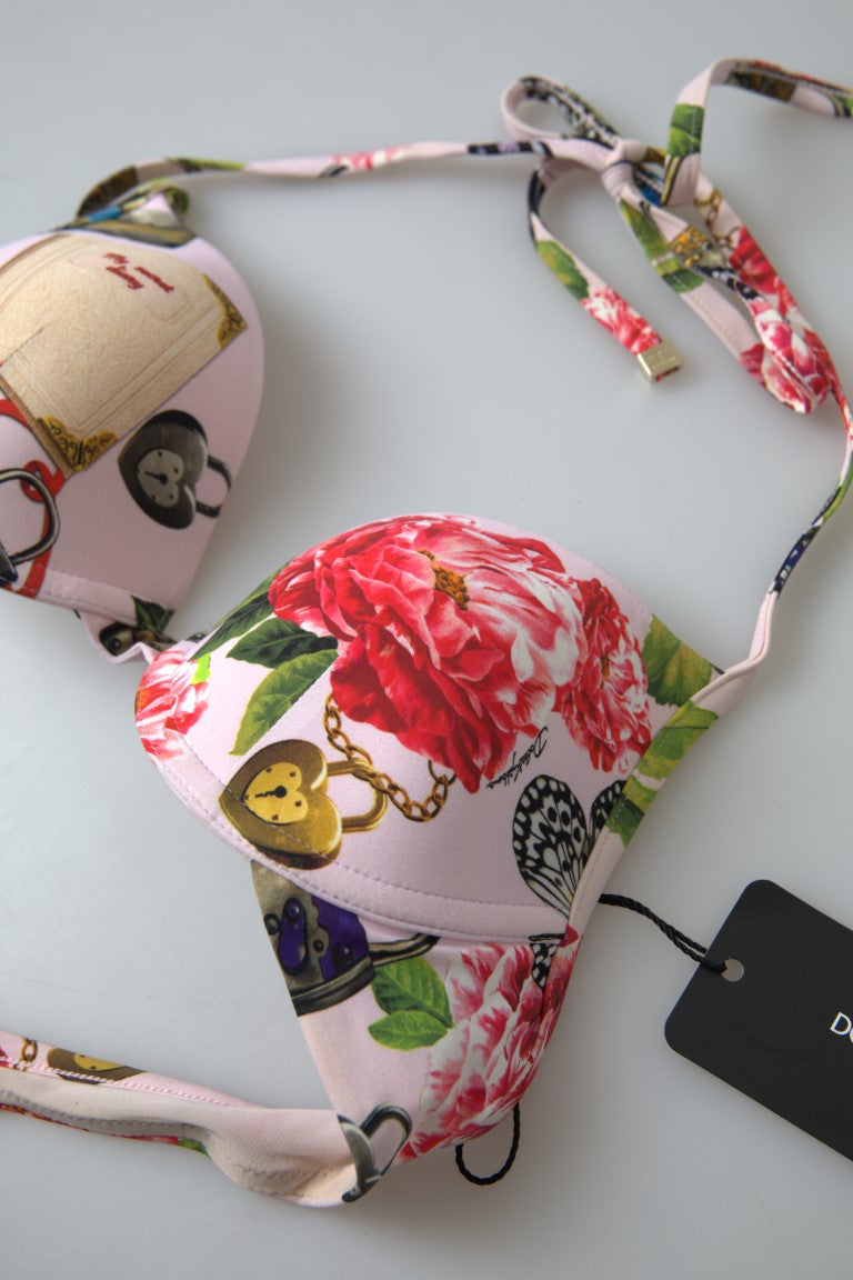 Dolce &amp; Gabbana Pink Floral Neckholder Beachwear-Bikinioberteil