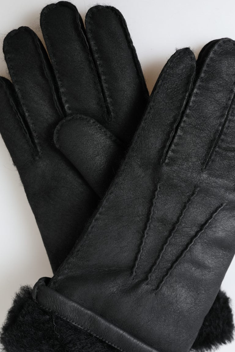 Dolce &amp; Gabbana schwarze Lederfell-Kurzhandhandschuhe für Herren