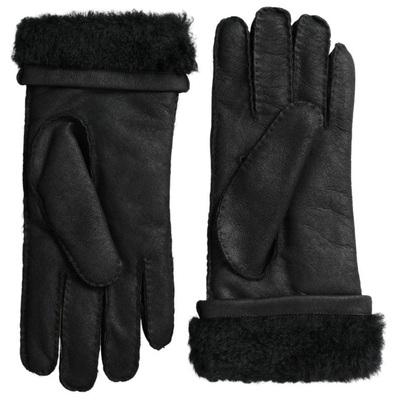 Dolce &amp; Gabbana schwarze Lederfell-Kurzhandhandschuhe für Herren