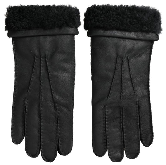 Dolce &amp; Gabbana schwarze Lederfell-Kurzhandhandschuhe für Herren