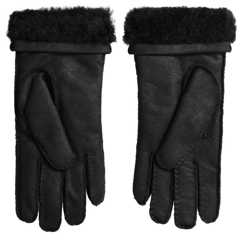 Dolce &amp; Gabbana schwarze Lederfell-Kurzhandhandschuhe für Herren