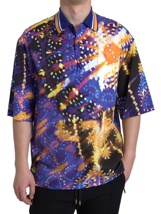 Dolce &amp; Gabbana Luminaire Print Cotton Polo Top Men Shirt