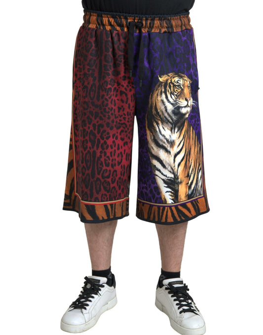 Dolce &amp; Gabbana Multicolor Tiger Print Men Bermuda Shorts