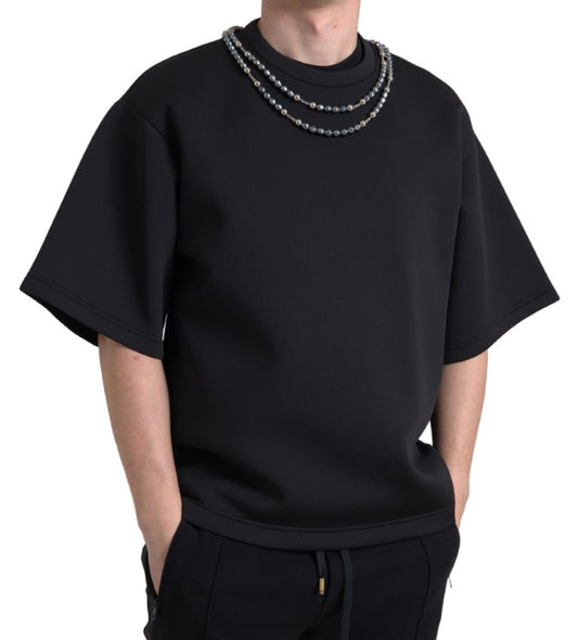 Dolce &amp; Gabbana Black Necklace Embellished Polyester T-shirt