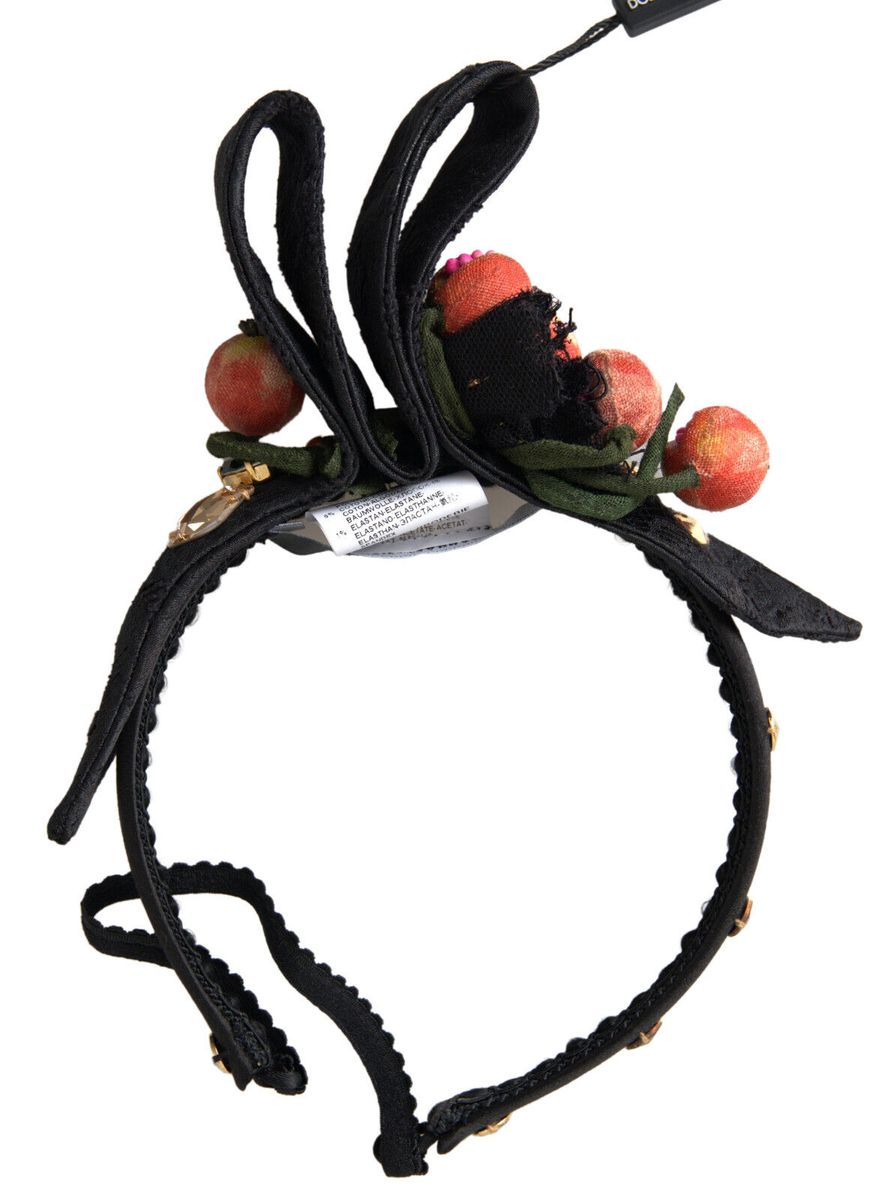 Dolce &amp; Gabbana Black na may maraming kulay na Fig Fruit Crystal Tiara Diadem Headband