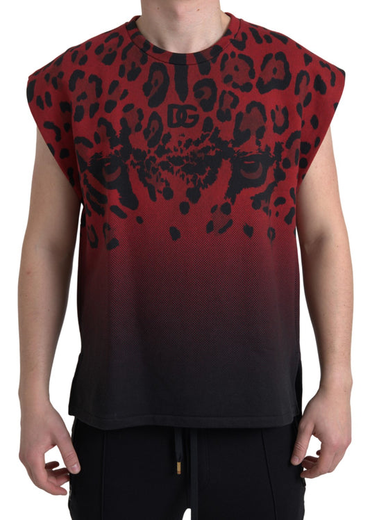 Dolce &amp; Gabbana Red Leopard Cotton T-shirt na walang manggas na Tank