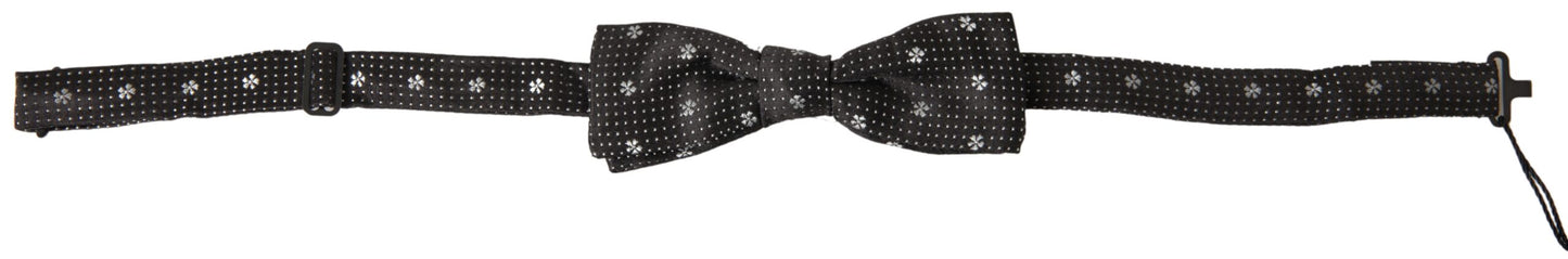 Dolce &amp; Gabbana Black Patterned Silk Adjustable Men Neck Papillon Bow Tie