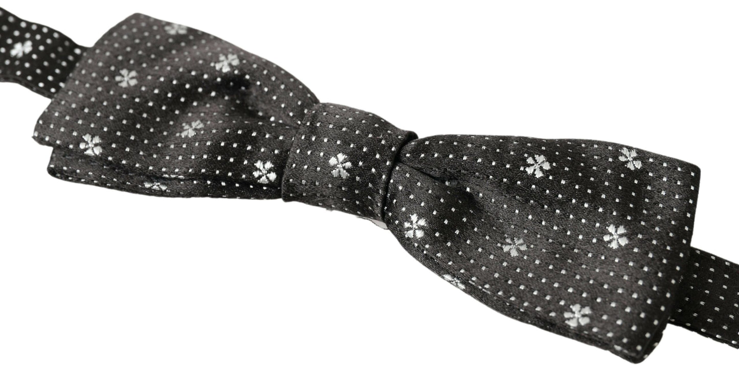 Dolce &amp; Gabbana Black Patterned Silk Adjustable Men Neck Papillon Bow Tie