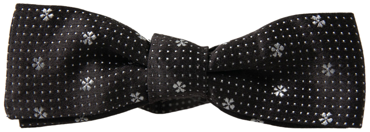 Dolce &amp; Gabbana Black Patterned Silk Adjustable Men Neck Papillon Bow Tie