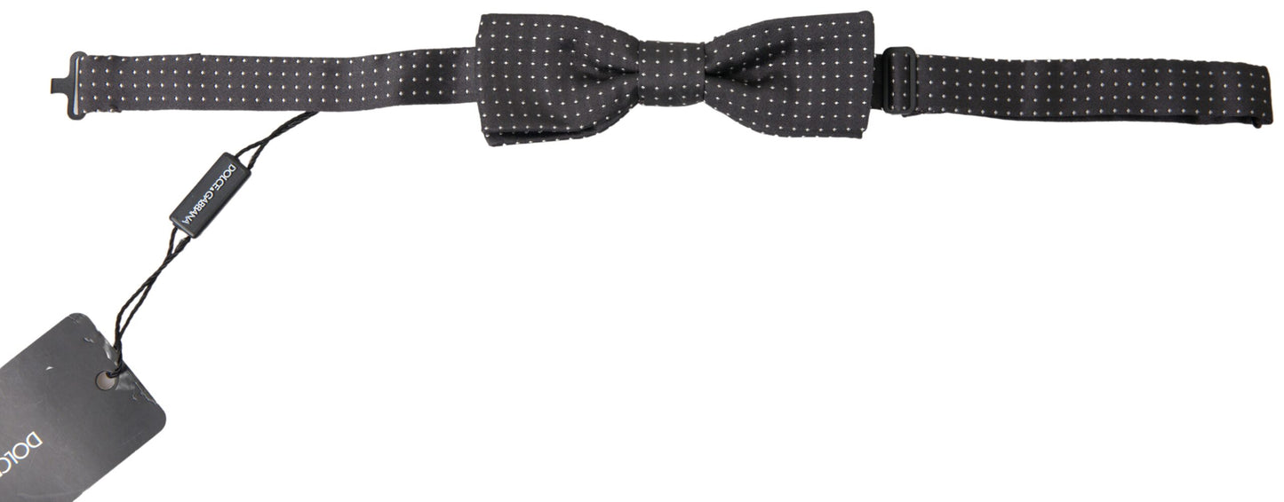 Dolce &amp; Gabbana Black Polka Dot Silk Adjustable Men Neck Papillon Bow Tie