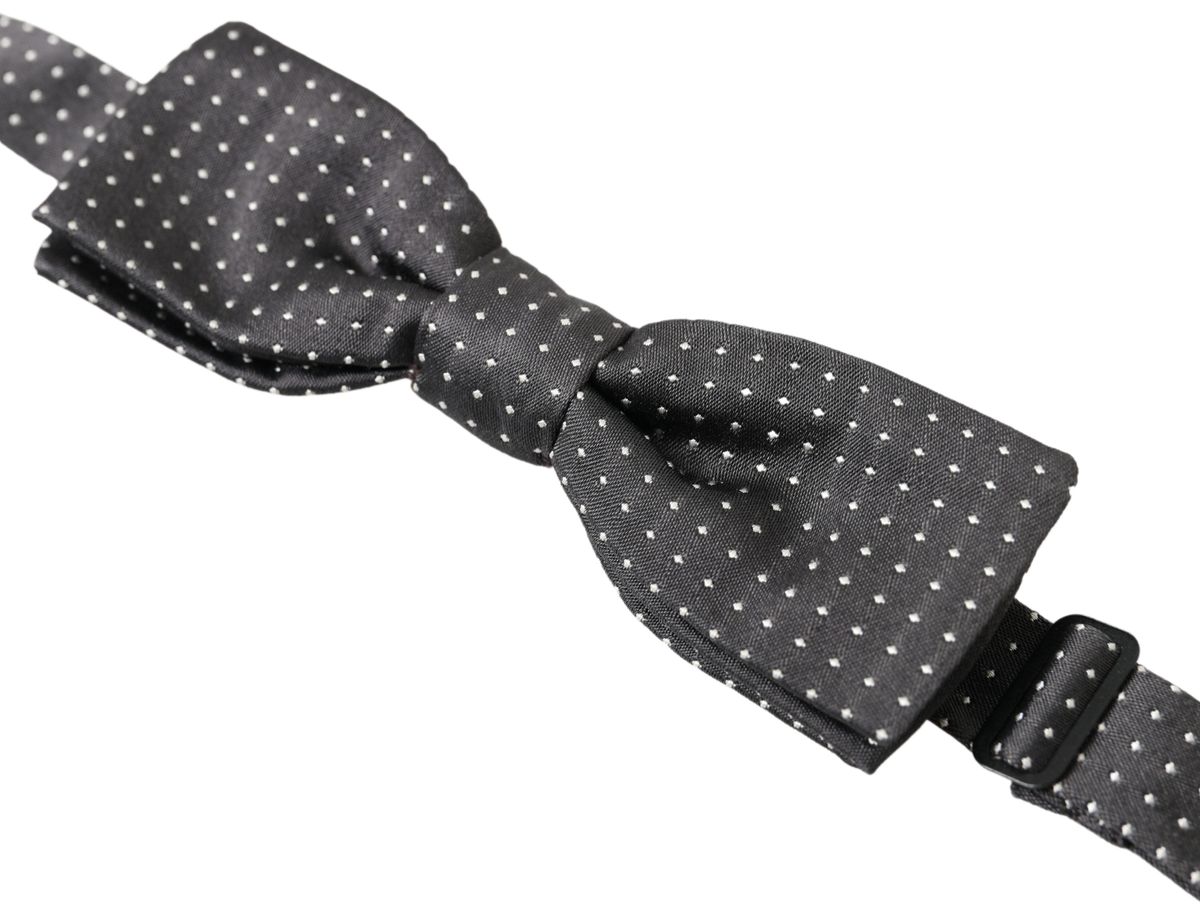 Dolce &amp; Gabbana Black Polka Dot Silk Adjustable Men Neck Papillon Bow Tie