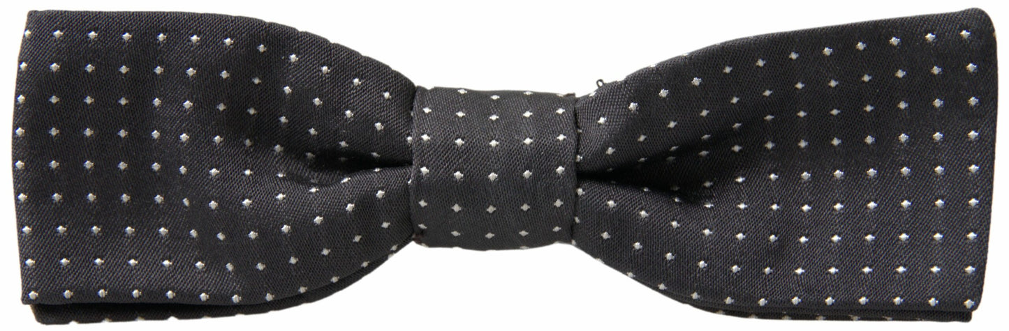 Dolce &amp; Gabbana Black Polka Dot Silk Adjustable Men Neck Papillon Bow Tie