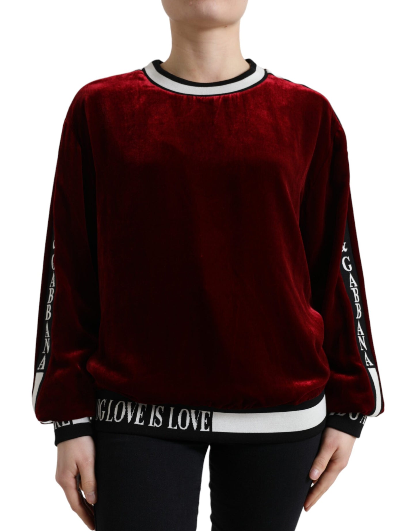 Dolce &amp; Gabbana Bordeaux Velvet Crew Neck Pullover Sweater