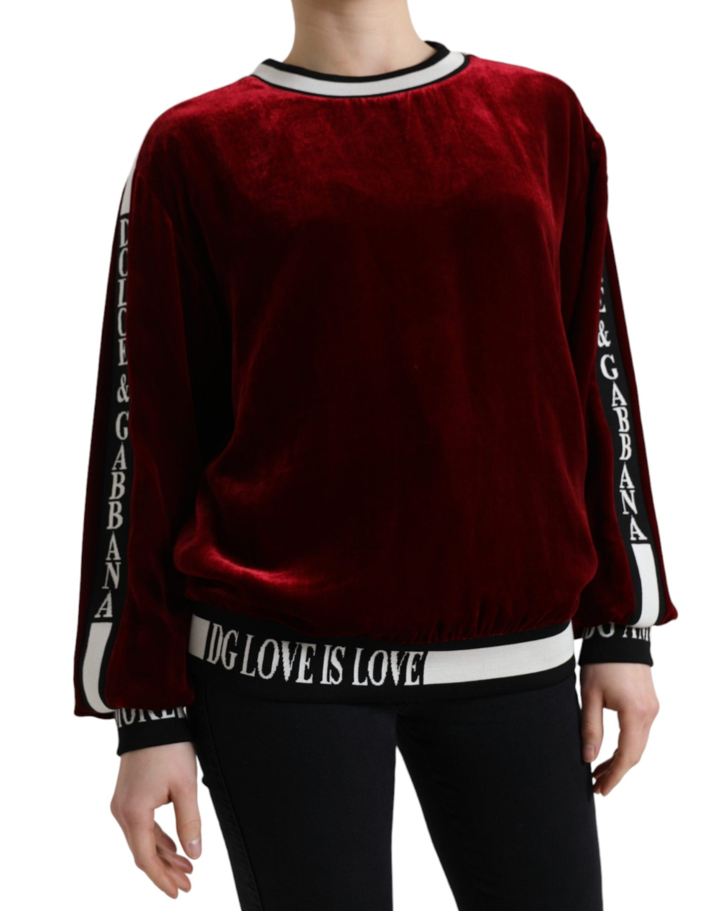 Dolce &amp; Gabbana Bordeaux Velvet Crew Neck Pullover Sweater