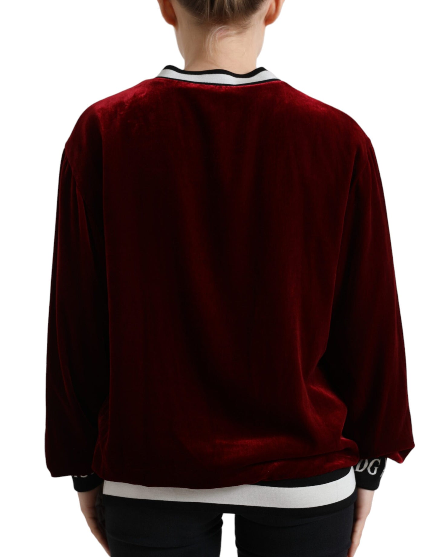 Dolce &amp; Gabbana Bordeaux Velvet Crew Neck Pullover Sweater