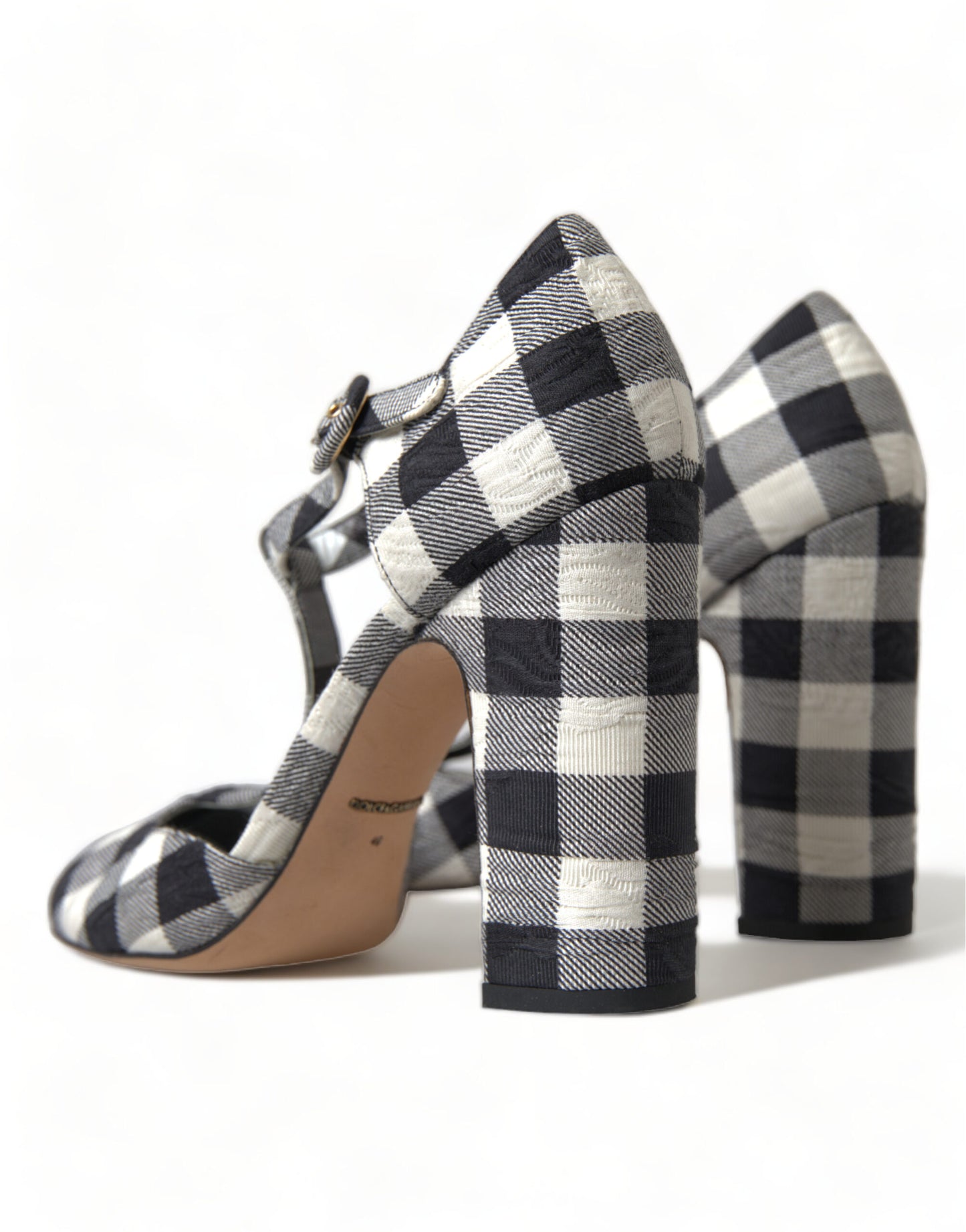 Dolce &amp; Gabbana Schwarz-weiße Gingham-Brokat-Mary-Janes-Schuhe