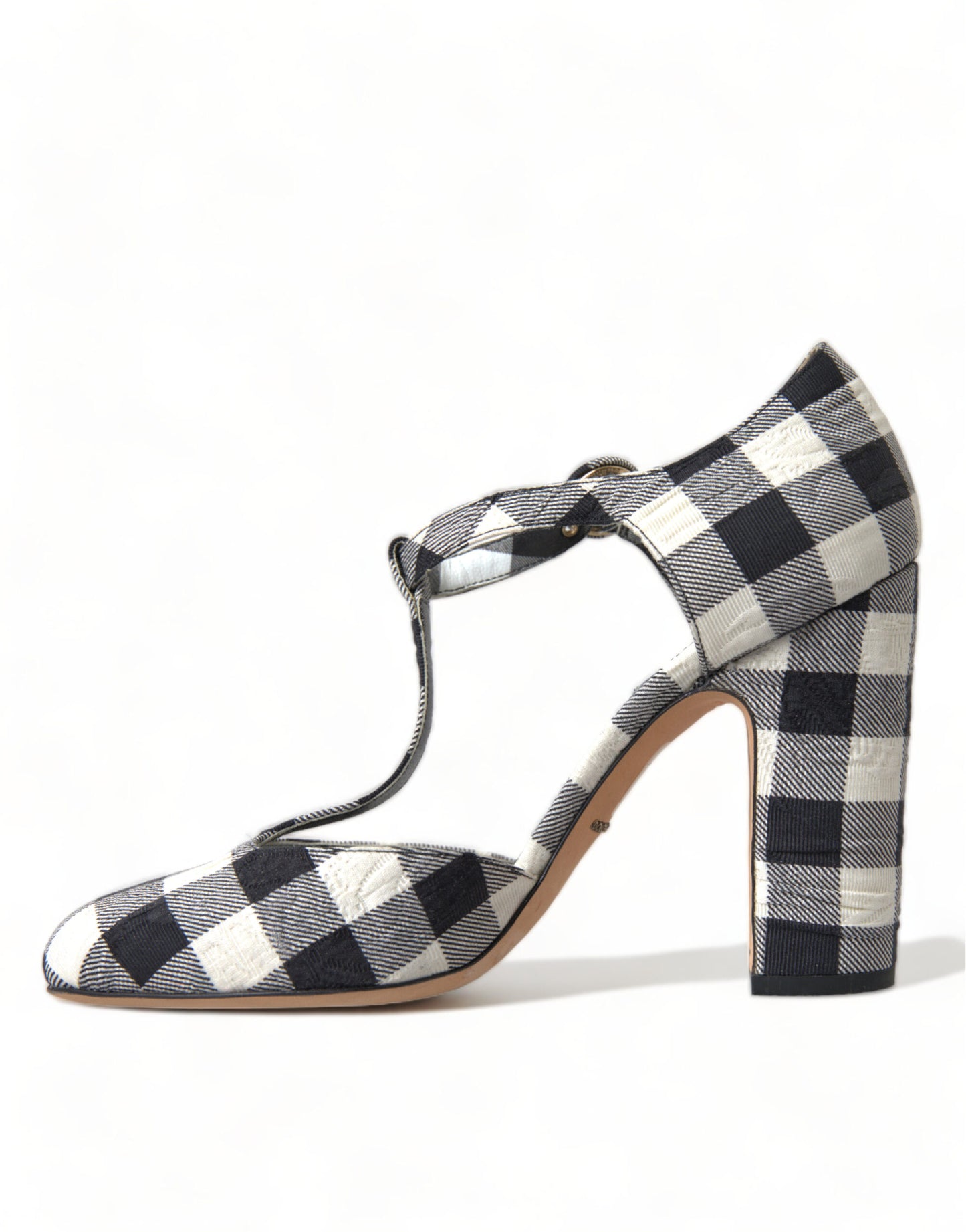 Dolce &amp; Gabbana Schwarz-weiße Gingham-Brokat-Mary-Janes-Schuhe