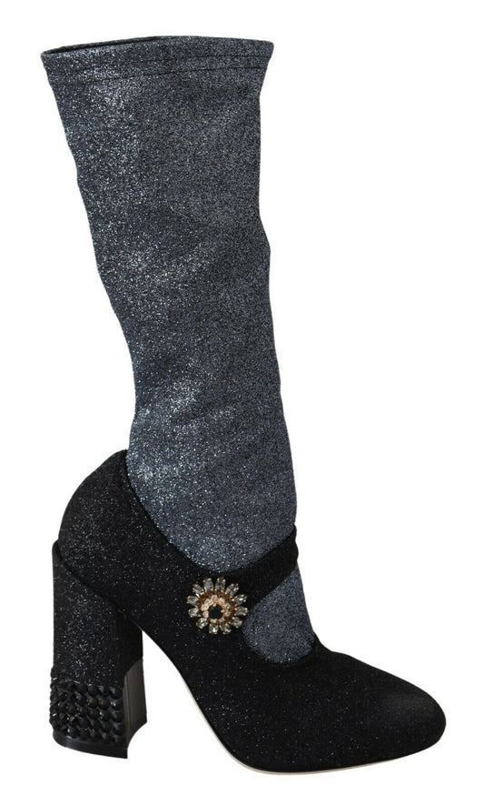 Dolce &amp; Gabbana Black Crystal Mary Janes Booties Shoes