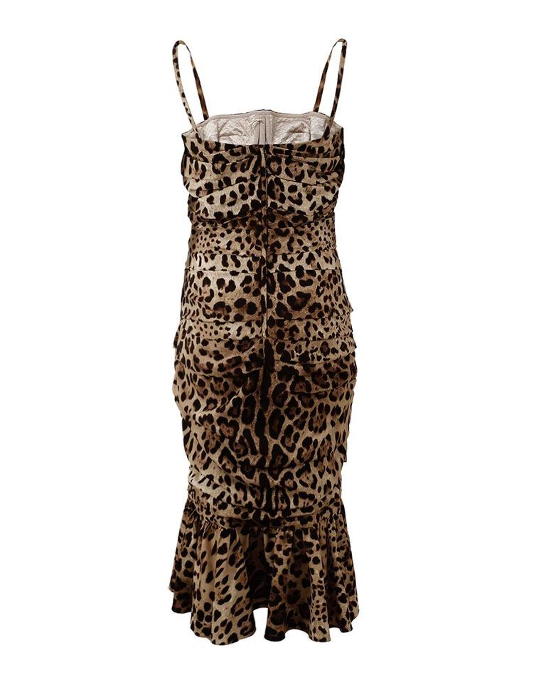 Dolce &amp; Gabbana Brown Leopard Print Ruched Midi Dress