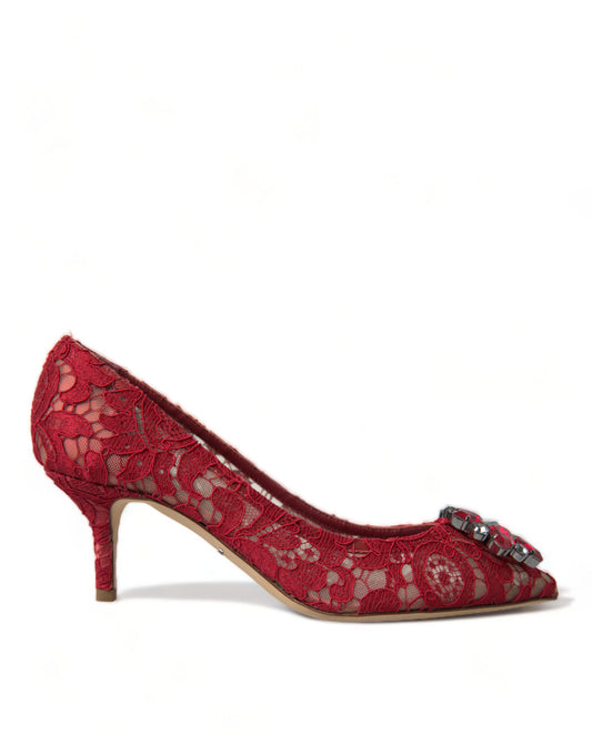 Dolce &amp; Gabbana Red Taormina Lace Crystal Heels Pumps Schuhe