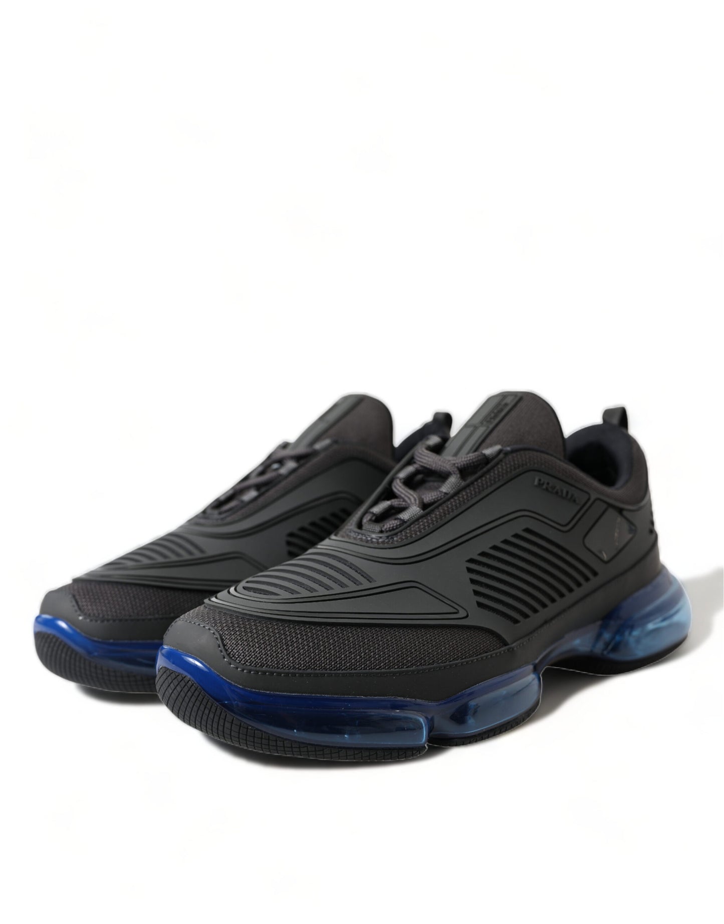 Prada Black Blue Rubber Knit Slip Sa Low Top Sneakers Shoes