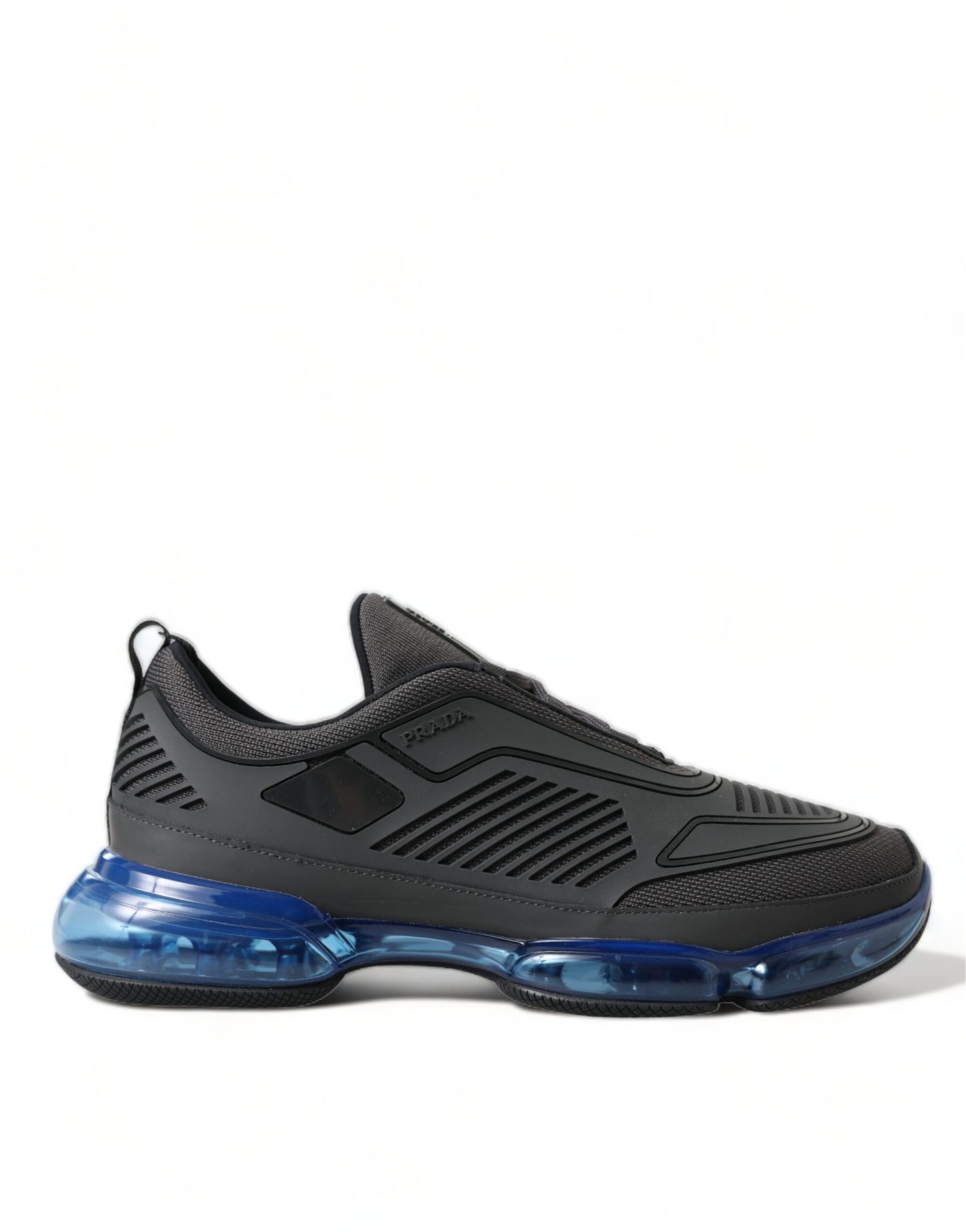 Prada Black Blue Rubber Knit Slip Sa Low Top Sneakers Shoes