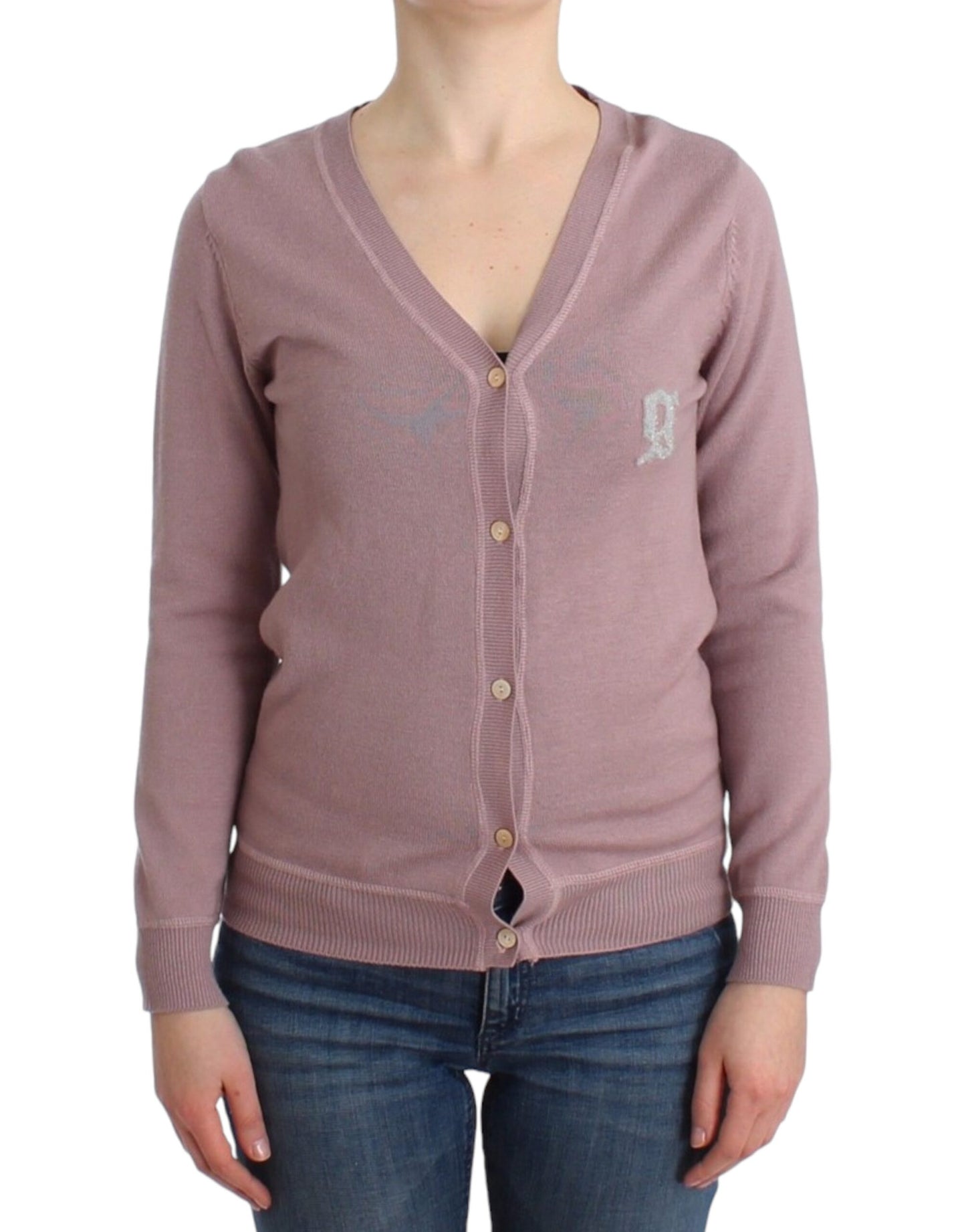 John Galliano Chic Pink V-Neck Wool Cardigan