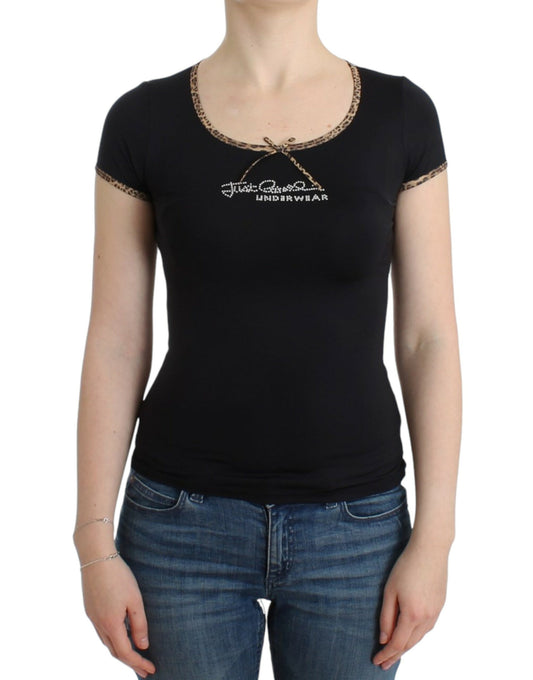 Cavalli schwarzes Nylon-Top-T-Shirt