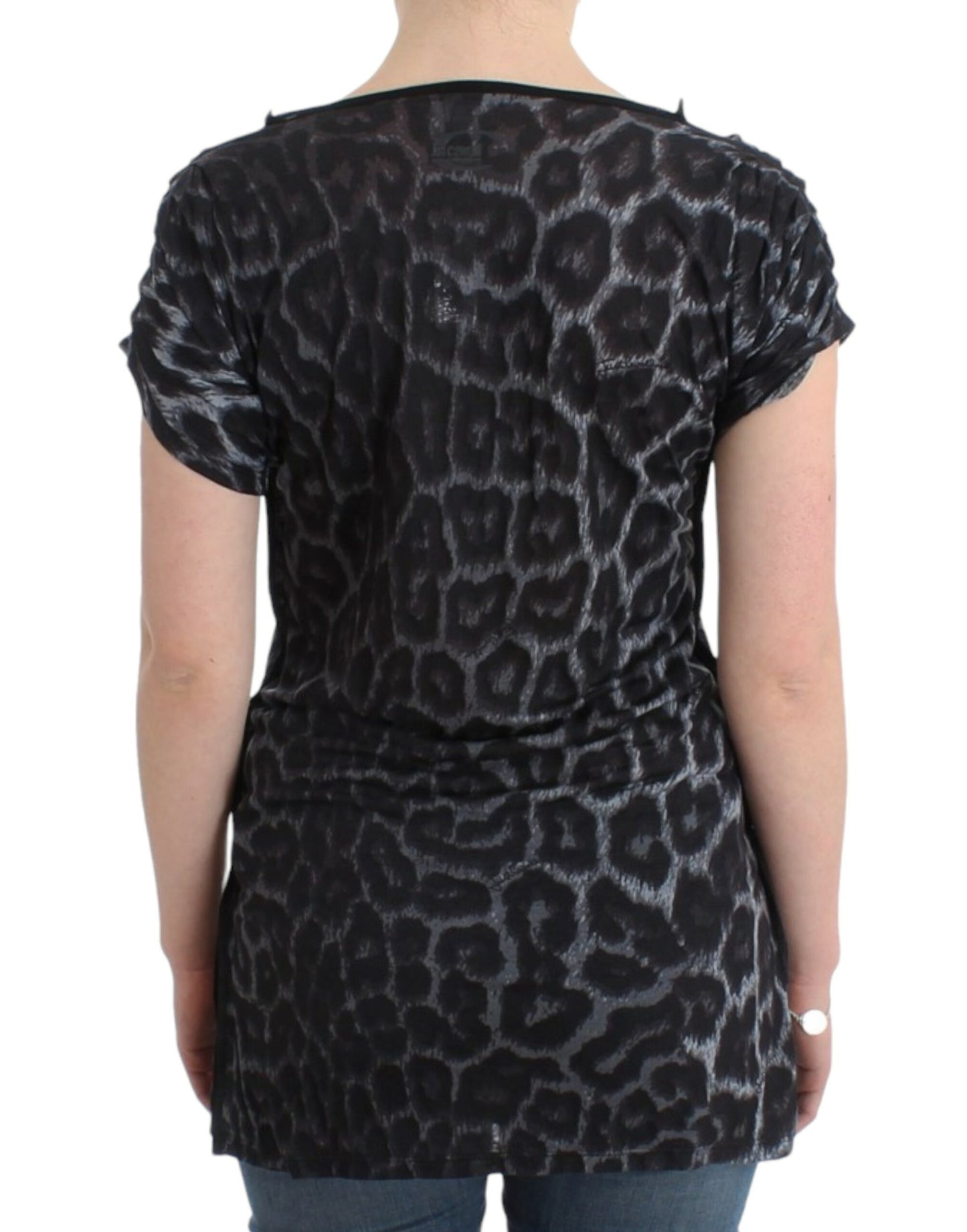 Cavalli Grey leopard v-neck na pang-itaas