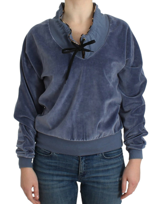 Cavalli Blauer Samt-Baumwollpullover