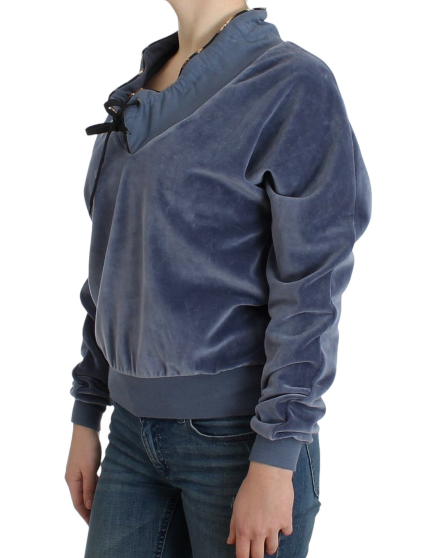 Cavalli Blauer Samt-Baumwollpullover